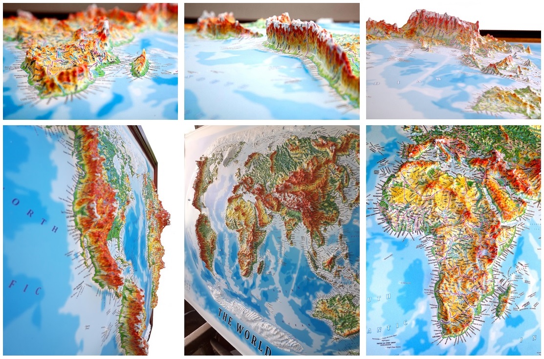 Карта мира 3D - настенная интерьерная панорамная карта в раме