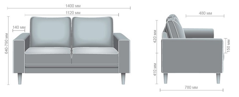 Габариты офисного тканевого дивана Моне 2